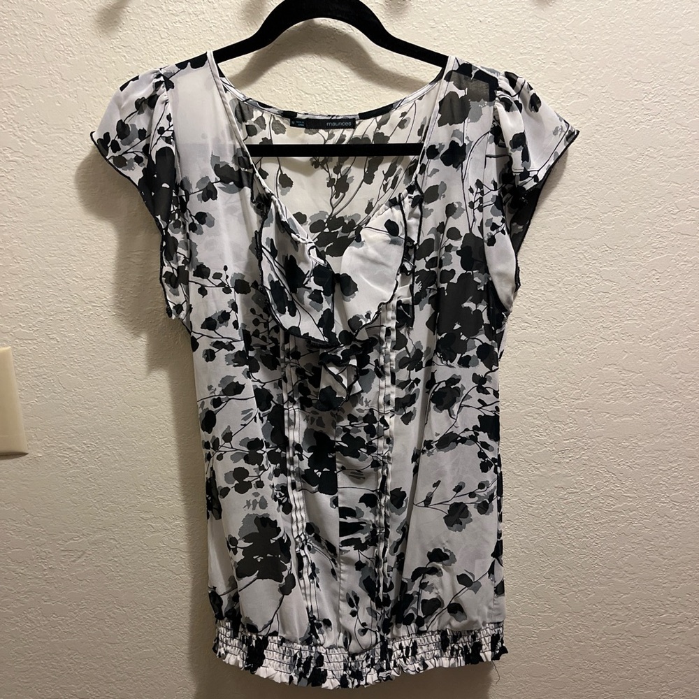 Maurices Black and White Floral Blouse